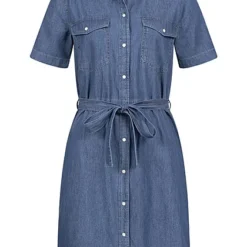 JACQUELINE DE YONG JDY By ONLY Damen NOOS Kleid Knopfleiste Und Bindegürtel 2 Pockets Medium Blau Denim