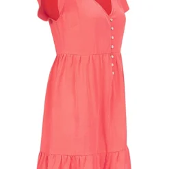 ONLY Damen Viskose Kleid Mit Flügelärmeln Und Volant V-Neck Calypso Coral Rosa -Diven Art Verkäufe 22040041 1