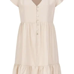 ONLY Damen Viskose Kleid Mit Flügelärmeln Und Volant V-Neck Moonbeam Beige