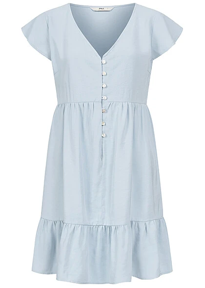 ONLY Damen Viskose Kleid Mit Flügelärmeln Und Volant V-Neck Cashmere Blau 3 ONLY Damen Viskose Kleid Mit Flügelärmeln Und Volant V-Neck Cashmere Blau