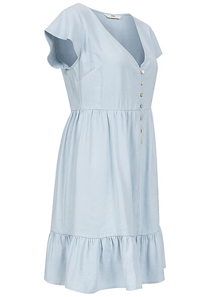 ONLY Damen Viskose Kleid Mit Flügelärmeln Und Volant V-Neck Cashmere Blau 4 ONLY Damen Viskose Kleid Mit Flügelärmeln Und Volant V-Neck Cashmere Blau – Bild 2