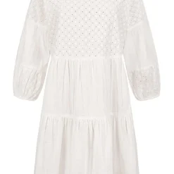 ONLY Damen Stickerei Kleid Mit 3/4 Arm Und Volant Cloud Dancer Weiss