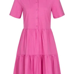 ONLY Damen Volant Kleid Kurzarm Und Knopfleiste Super Pink