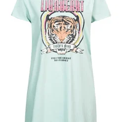 ONLY Damen T-Shirt Kleid Mit Lionheart Print Türkis