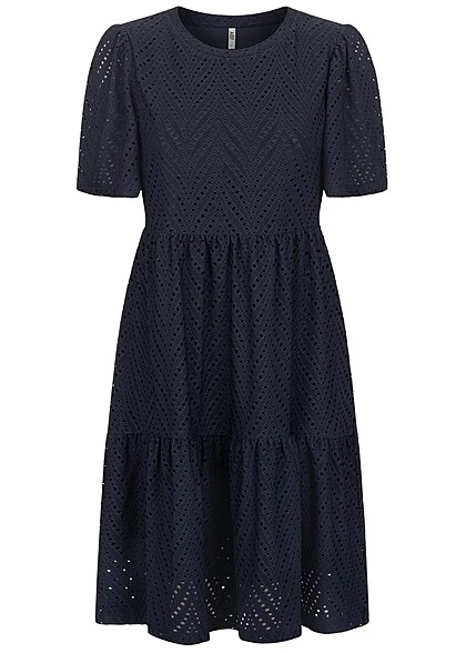 JACQUELINE DE YONG JDY By ONLY Damen 1/2 Arm Sommer Kleid Mit Lochmuster 2-lagig Sky Captain Blau 3 JACQUELINE DE YONG JDY By ONLY Damen 1/2 Arm Sommer Kleid Mit Lochmuster 2-lagig Sky Captain Blau