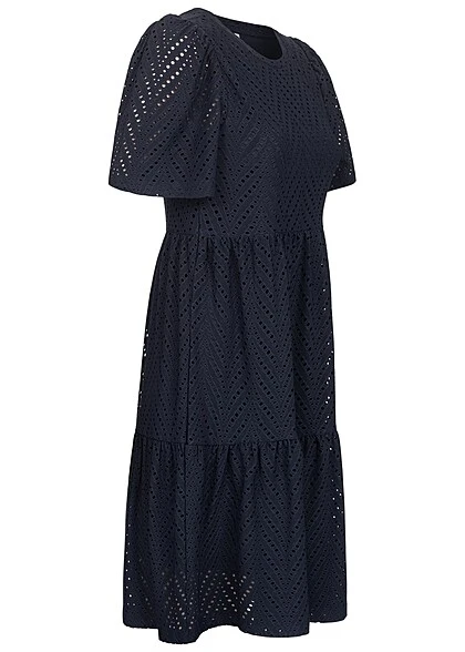 JACQUELINE DE YONG JDY By ONLY Damen 1/2 Arm Sommer Kleid Mit Lochmuster 2-lagig Sky Captain Blau 4 JACQUELINE DE YONG JDY By ONLY Damen 1/2 Arm Sommer Kleid Mit Lochmuster 2-lagig Sky Captain Blau – Bild 2