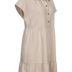 JACQUELINE DE YONG JDY By ONLY Damen Leinen Blusen Kleid Mit Knopfleiste Stufenoptik Oatmeal Beige -Diven Art Verkäufe 22040118 1