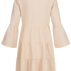 JACQUELINE DE YONG JDY By ONLY Damen 7/8 Arm V-Neck Struktur Kleid Tunika Weiter Schnitt Tapioca Beige -Diven Art Verkäufe 22040121 2