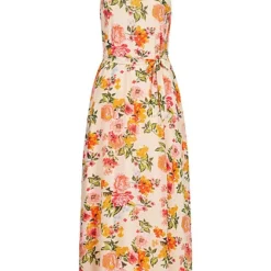 VILA Damen Ankle Neckholder Longform Kleid Blumen Muster Bindegürtel Golden Haze Gelb -Diven Art Verkäufe 22040149 1