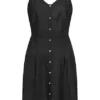 Vero Moda Damen V-Neck Kleid Mit Deko Knopfleiste Schwarz