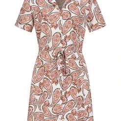 JACQUELINE DE YONG JDY By ONLY Damen Kleid Viskose Blusenkleid Mit V-Neck Paisley Print Weiss Orange