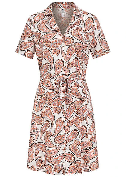 JACQUELINE DE YONG JDY By ONLY Damen Kleid Viskose Blusenkleid Mit V-Neck Paisley Print Weiss Orange