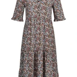 Vero Moda Damen Viscose Kleid Mit Knopfleiste Und V-Neck Blumen Print Schwarz Multic.