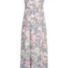 ONLY Damen Midi Kleid Gesmoktes Detail Blumen Print Stone Blau -Diven Art Verkäufe 22040419
