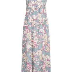 ONLY Damen Midi Kleid Gesmoktes Detail Blumen Print Stone Blau