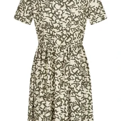 VILA Damen Viskose Kleid Mit V-Neck Und Bindedetail All Over Print Beige Grün -Diven Art Verkäufe 22040447 2