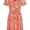 VILA Damen Viskose Kleid Mit V-Neck Und Bindedetail All Over Print Rot Weiss -Diven Art Verkäufe 22040448