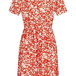 VILA Damen Viskose Kleid Mit V-Neck Und Bindedetail All Over Print Rot Weiss -Diven Art Verkäufe 22040448 2
