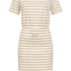 VILA Damen Kleid Mit Bindedetail Und Streifen Cement Beige Weiss