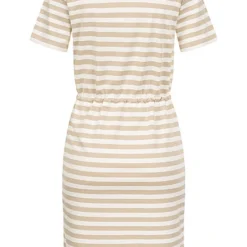 VILA Damen Kleid Mit Bindedetail Und Streifen Cement Beige Weiss -Diven Art Verkäufe 22040483 2