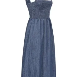 Pieces Damen Midi Denim Smock Kleid Mit Rüschendetails Am Saum Medium Blau -Diven Art Verkäufe 22040507 1