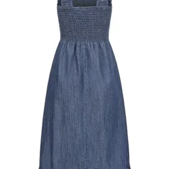 Pieces Damen Midi Denim Smock Kleid Mit Rüschendetails Am Saum Medium Blau -Diven Art Verkäufe 22040507 2