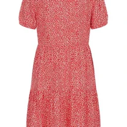 ONLY Damen Volant Kleid Mit V-Neck Und All Over Print High Risk Rot -Diven Art Verkäufe 22040512 2