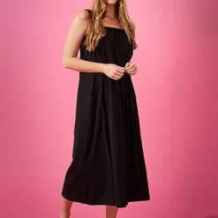 ONLY Damen Midi Kleid Mit Breiten Frillträgern Schwarz -Diven Art Verkäufe 22040615 3