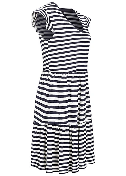 ONLY Damen Sommer Kleid Mit Cap-Sleeves & Streifen Muster V-Neck Night Sky Navy Weiss 4 ONLY Damen Sommer Kleid Mit Cap-Sleeves & Streifen Muster V-Neck Night Sky Navy Weiss – Bild 2