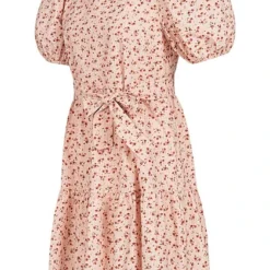 VILA Damen 1/2 Arm Mini Kleid Mit Bindegürtel & Rosen Print Smoke Rose