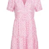 ONLY Damen V-Neck Viskose Kurzarm Kleid Mit Geo Print Sachet Pink Weiss -Diven Art Verkäufe 22040694