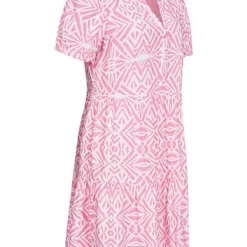 ONLY Damen V-Neck Viskose Kurzarm Kleid Mit Geo Print Sachet Pink Weiss -Diven Art Verkäufe 22040694 1