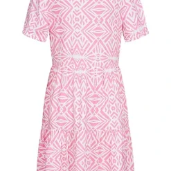 ONLY Damen V-Neck Viskose Kurzarm Kleid Mit Geo Print Sachet Pink Weiss -Diven Art Verkäufe 22040694 2