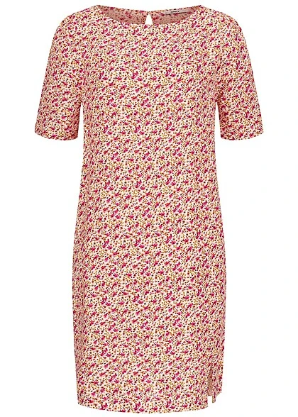 ONLY Damen Viskose T-Shirt Kleid Mit Floralem Print & Geradem Schnitt Fuchsia Lila 3 ONLY Damen Viskose T-Shirt Kleid Mit Floralem Print & Geradem Schnitt Fuchsia Lila