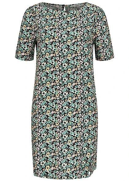 ONLY Damen Viskose T-Shirt Kleid Mit Floralem Print & Geradem Schnitt Winter Grün Mc
