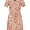 JACQUELINE DE YONG JDY By ONLY Damen Kleid Viskose Blusenkleid Mit V-Neck Blumen Print Weiss Orange -Diven Art Verkäufe 22040720