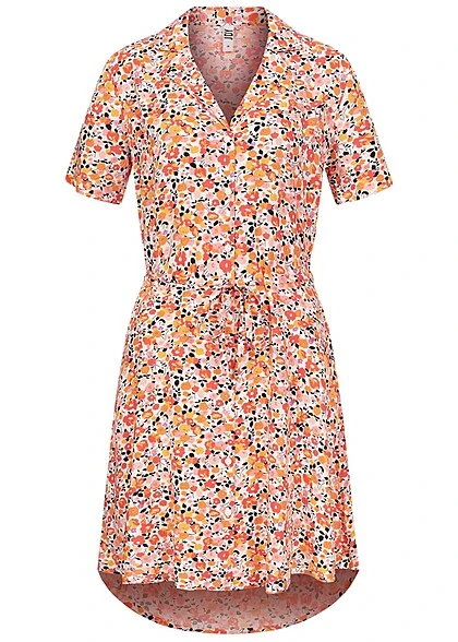 JACQUELINE DE YONG JDY By ONLY Damen Kleid Viskose Blusenkleid Mit V-Neck Blumen Print Weiss Orange 3 JACQUELINE DE YONG JDY By ONLY Damen Kleid Viskose Blusenkleid Mit V-Neck Blumen Print Weiss Orange