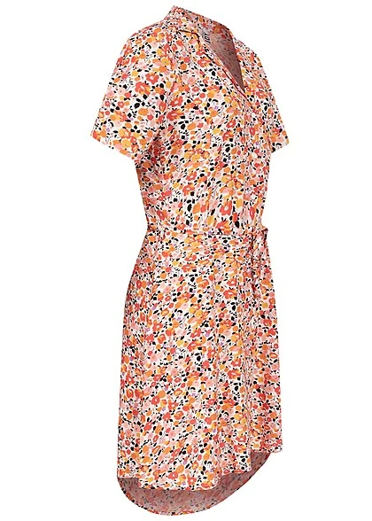 JACQUELINE DE YONG JDY By ONLY Damen Kleid Viskose Blusenkleid Mit V-Neck Blumen Print Weiss Orange 4 JACQUELINE DE YONG JDY By ONLY Damen Kleid Viskose Blusenkleid Mit V-Neck Blumen Print Weiss Orange – Bild 2