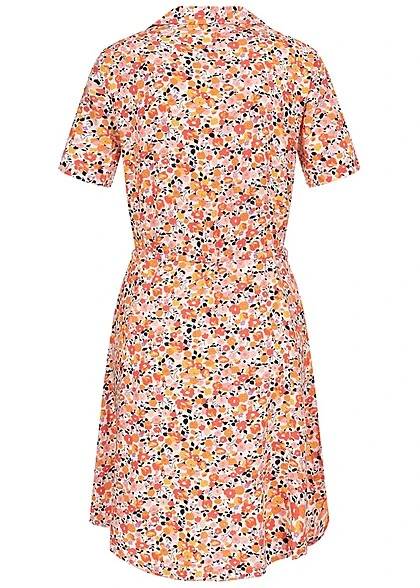 JACQUELINE DE YONG JDY By ONLY Damen Kleid Viskose Blusenkleid Mit V-Neck Blumen Print Weiss Orange 5 JACQUELINE DE YONG JDY By ONLY Damen Kleid Viskose Blusenkleid Mit V-Neck Blumen Print Weiss Orange – Bild 3