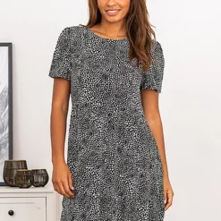 VILA Damen NOOS Viskose Volant Kleid Mit Punkte Muster Schwarz Weiss