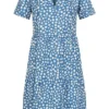 ONLY Damen NOOS Kleid Mit V-Neck Und Kurzarm Blumen Print Blau Weiss -Diven Art Verkäufe 22040840