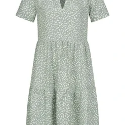 ONLY Damen NOOS Kleid Mit V-Neck Und Kurzarm All Over Print Grün Weiss