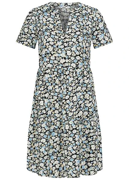 ONLY Damen NOOS Kleid Mit V-Neck Und Kurzarm Blumen Print Multicolor 3 ONLY Damen NOOS Kleid Mit V-Neck Und Kurzarm Blumen Print Multicolor