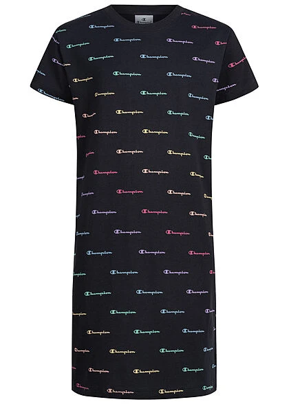 Champion Kids Mädchen Kleid T-Shirt Look All Over Logo Print Schwarz Multicolor