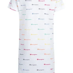 Champion Kids Mädchen Kleid T-Shirt Look All Over Logo Print Weiss Multicolor -Diven Art Verkäufe 22040950 2