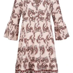 Cloud5ive Damen Paisley Kleid Mit V-Neck Und All Over Print Beige