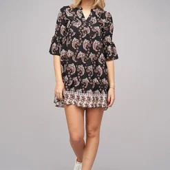 Cloud5ive Damen Paisley Kleid Mit V-Neck Und All Over Print Schwarz -Diven Art Verkäufe 22046295 2