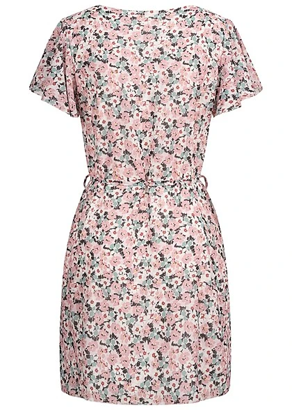 Cloud5ive Damen Kleid Mit Bindedetail Und Rundhals Blumen Print Weiss Rosa 5 Cloud5ive Damen Kleid Mit Bindedetail Und Rundhals Blumen Print Weiss Rosa – Bild 3