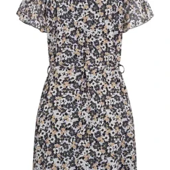 Cloud5ive Damen Kleid Mit Bindedetail Und Rundhals Blumen Print Schwarz -Diven Art Verkäufe 22046303 2