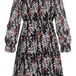 Cloud5ive Damen V-Neck Kleid Mit Blumen Print Schwarz -Diven Art Verkäufe 22046351 2